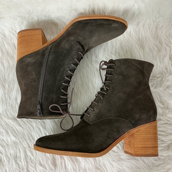 Coclico Brown Suede Lace Up Block Heel Side Zip Bani Boots EU 41 US 10 - Picture 6 of 10